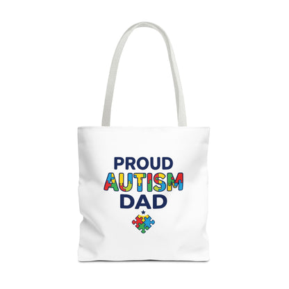 Proud Autism Dad Tote Bag — Colorful Puzzle-Heart Support Gift