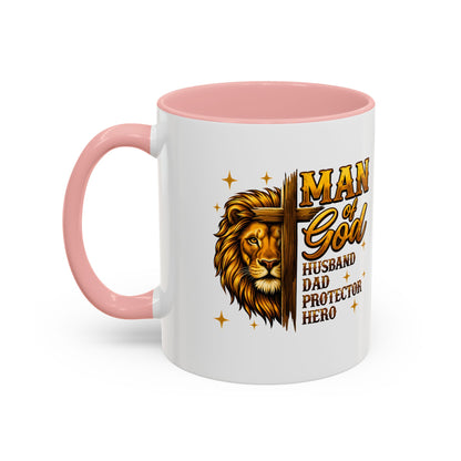 Man of God Lion Coffee Mug — 'Man of God' Religious Gift for Husband, Dad, Protector