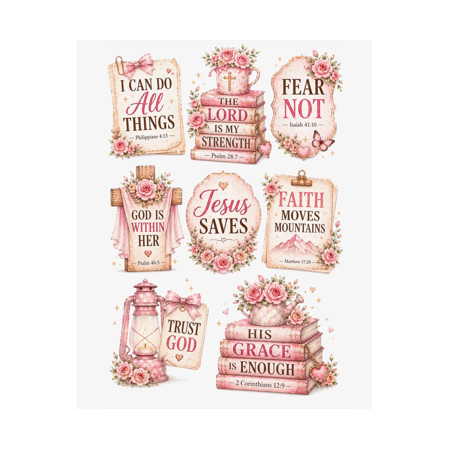 Christian Scripture Matte Poster - Floral 'Jesus Saves' & Encouraging Verses (Vertical)