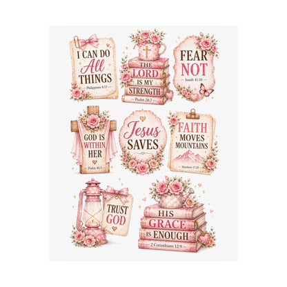 Christian Scripture Matte Poster - Floral 'Jesus Saves' & Encouraging Verses (Vertical)