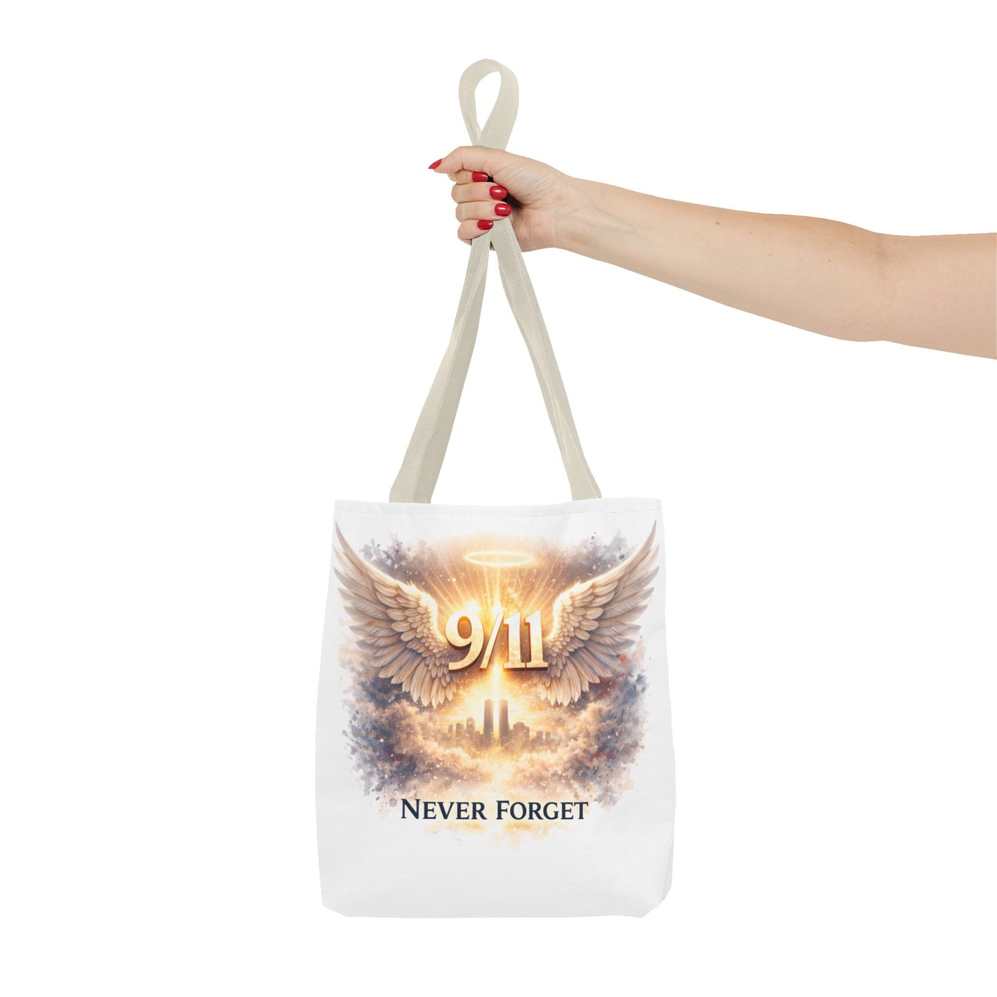 9/11 Memorial Tote Bag – 'Never Forget' Angel Wings Tribute