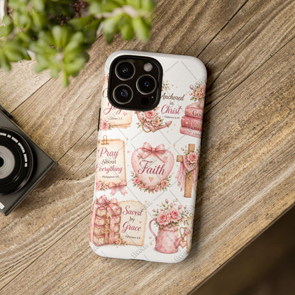 Faith Floral Phone Case – Christian Inspirational Scripture iPhone Cover (Choose Joy, Pray, Faith)