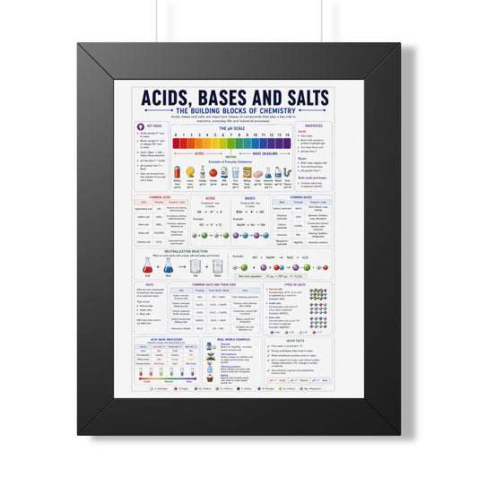 Framed Poster — Acids, Bases & Salts Chemistry Reference