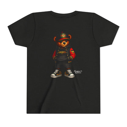 Kids Teddy Bear Streetwear Tee — 'Strength' Graphic Youth T-Shirt