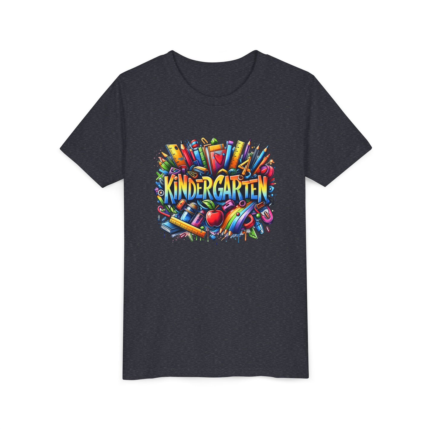 Kindergarten Colorful School Supplies Youth Tee — Back-to-School Kids T-Shirt
