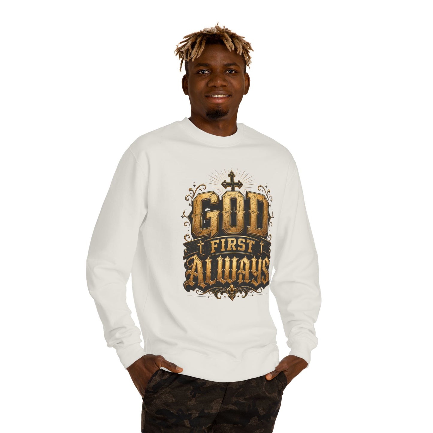 God First Always Crewneck Sweatshirt — Christian Faith Graphic Pullover
