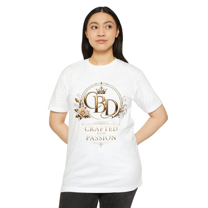 T-Shirt — CBD “Crafted with Passion” Gold Floral Crest