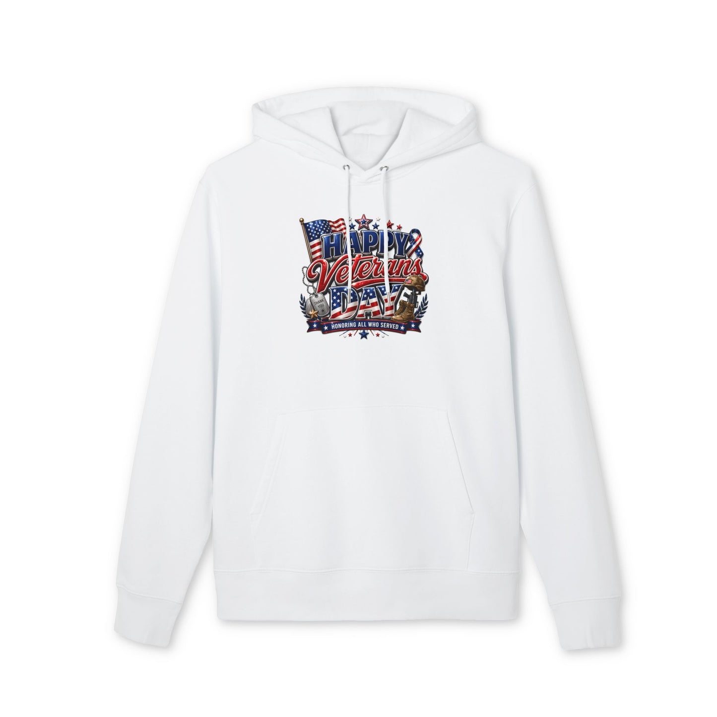 Veterans Day Hoodie - "Happy Veterans Day" Patriotic American Flag Design