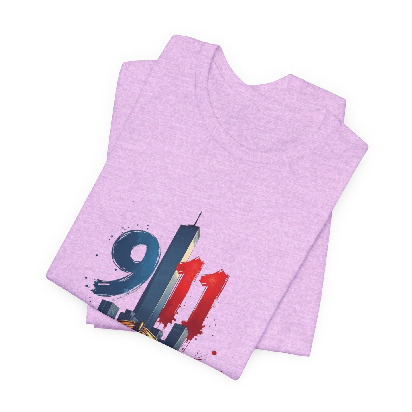 9/11 Firefighter Memorial Tee — Tribute T-Shirt with Helmet & Twin Towers Design