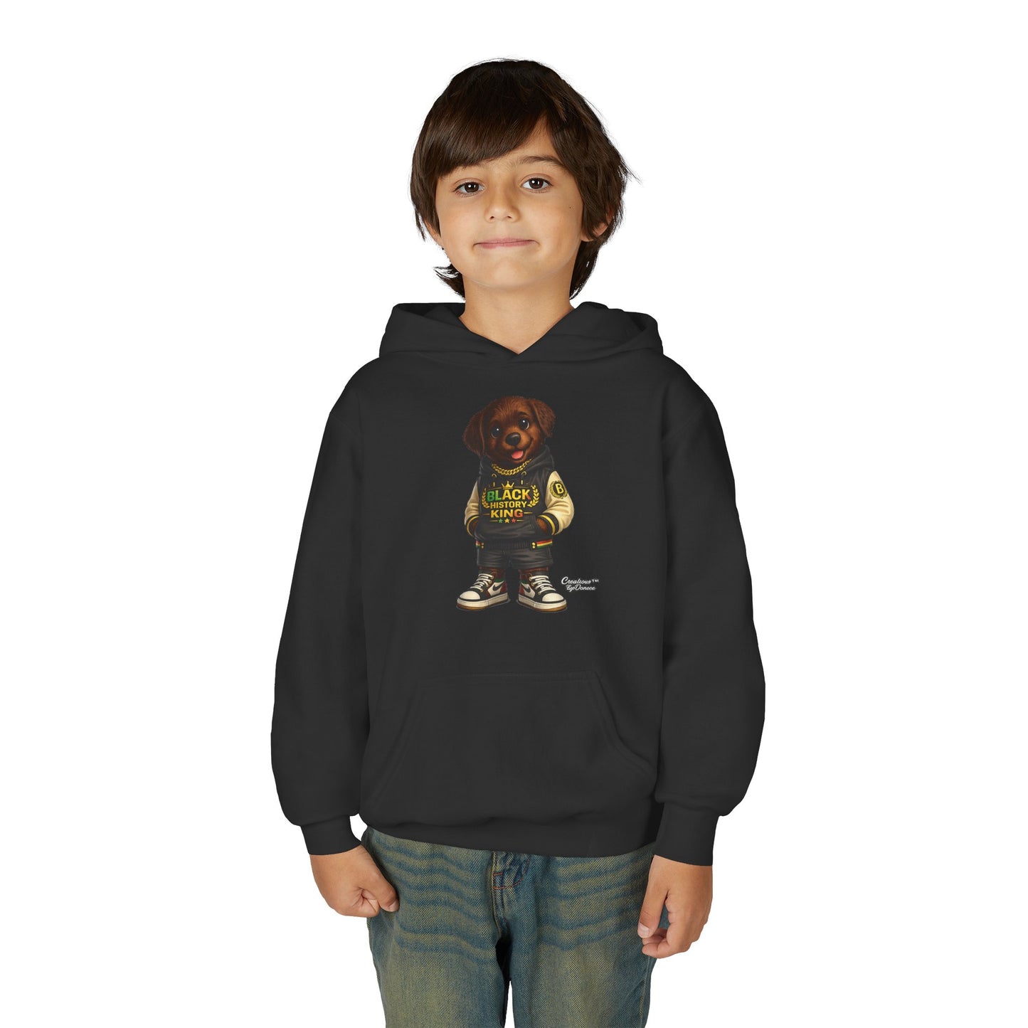 Youth Hoodie — 'Black History Kid' Puppy Graphic Sweatshirt