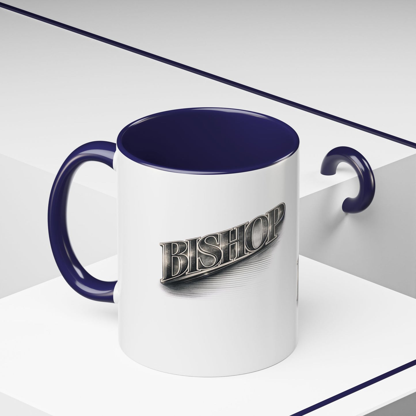Vintage 'Bishop' Accent Coffee Mug — Retro Metallic Text Ceramic Mug (11/15oz)