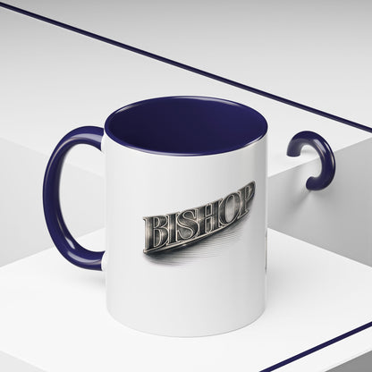 Vintage 'Bishop' Accent Coffee Mug — Retro Metallic Text Ceramic Mug (11/15oz)