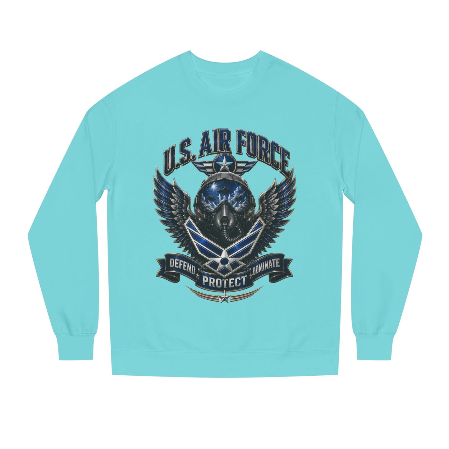 U.S. Air Force Skull Crewneck Sweatshirt — Defend Protect Dominate Tactical Pullover