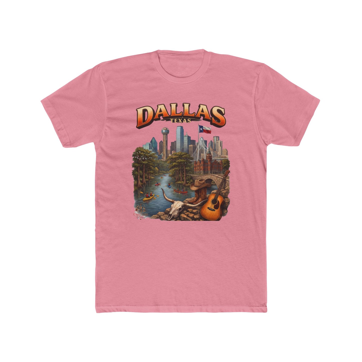 Dallas Skyline Graphic Tee — Retro Cityscape with Guitar