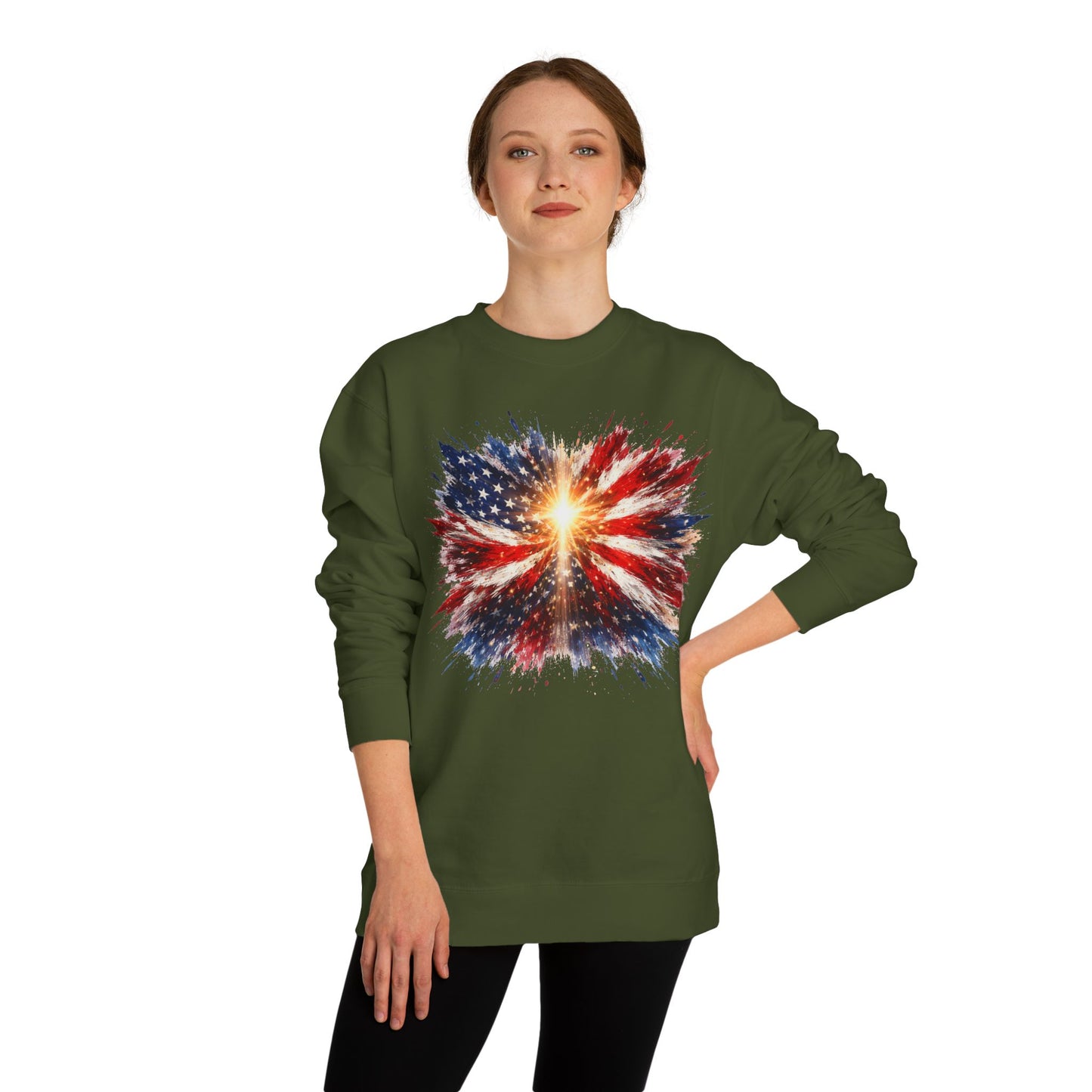 American Flag Burst Sweatshirt — Patriotic Firework Crewneck