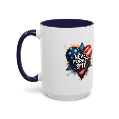 Never Forget 9/11 Heart Accent Coffee Mug – Patriotic Memorial 11/15oz