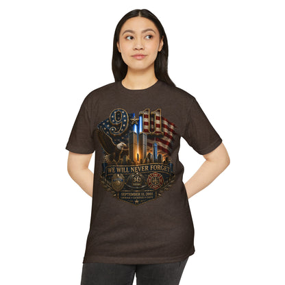 9/11 Memorial T-Shirt — "We Will Never Forget" Patriotic Tribute