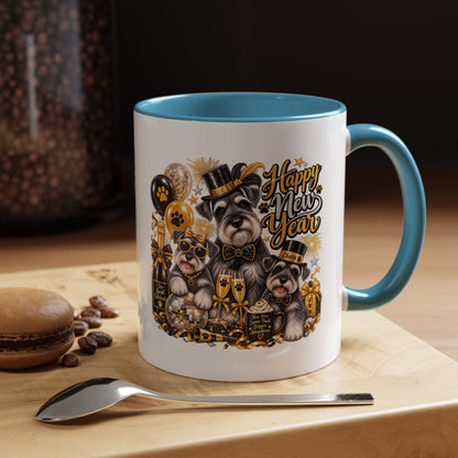 Happy New Year Schnauzer Coffee Mug — Festive Dog New Year Accent Mug (11/15oz)