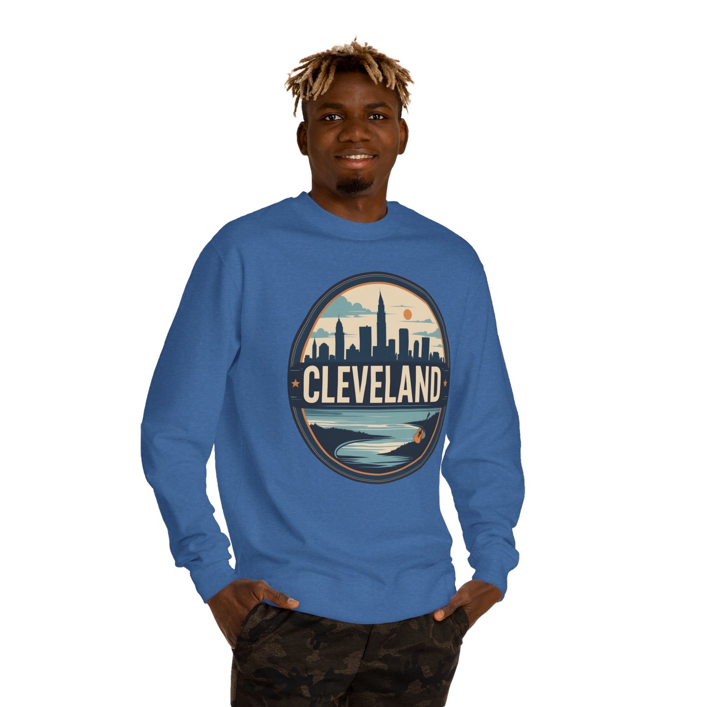 Cleveland Skyline Crewneck Sweatshirt — Retro City Badge Design