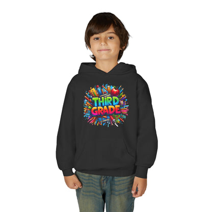 Third Grade Kids Hoodie — Colorful School Supplies Back-to-School Sweatshirt