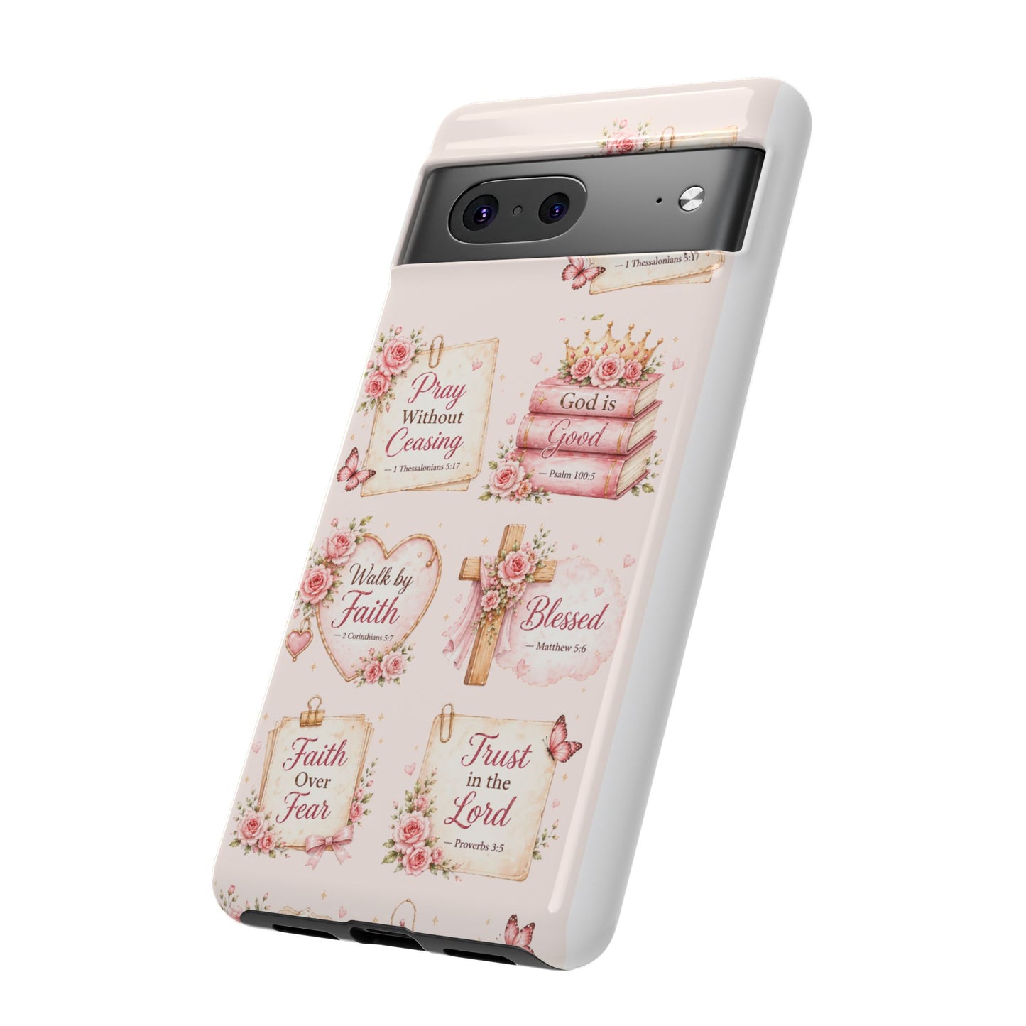 Christian Floral Phone Case — "Pray Without Ceasing" Faith Cross Design