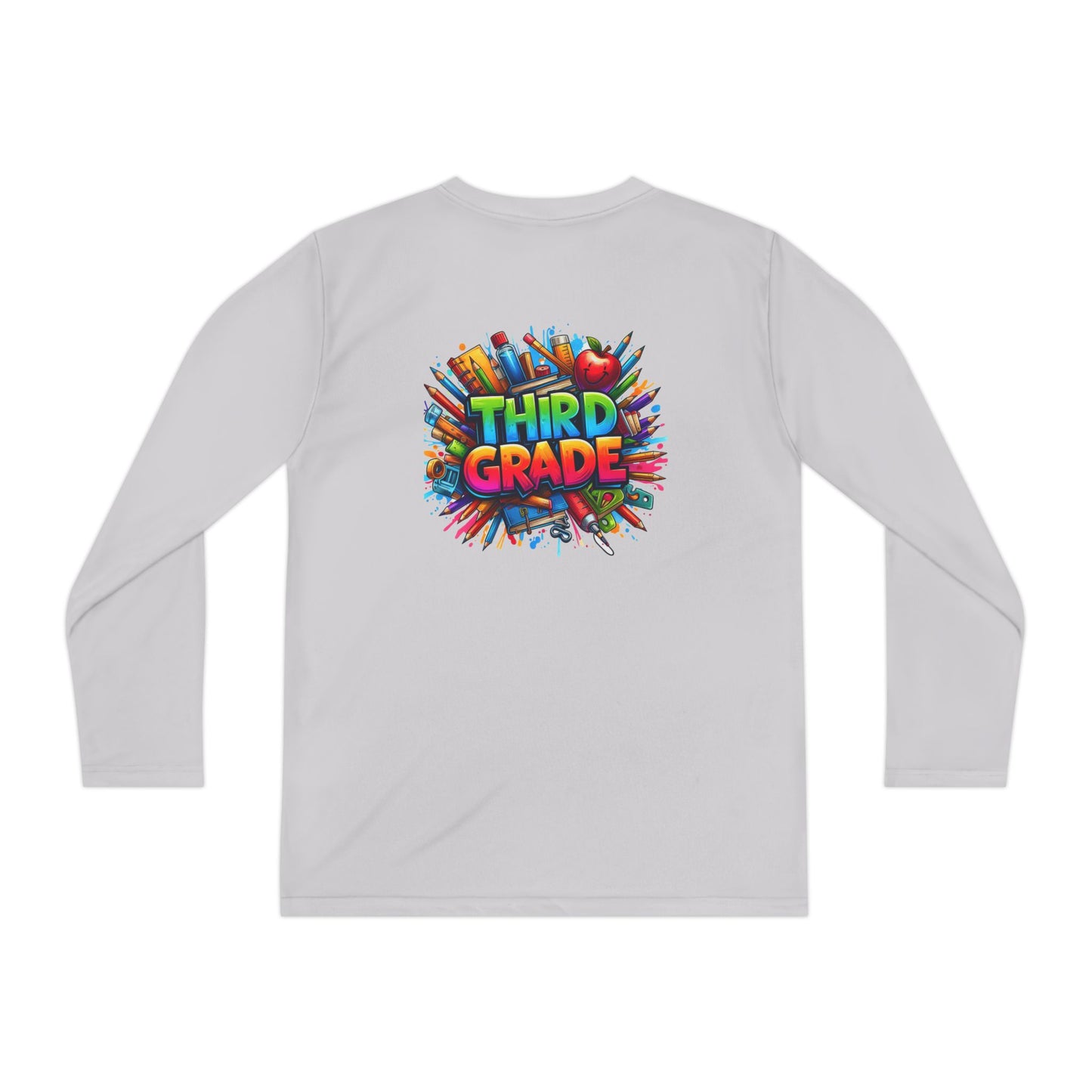 Third Grade Youth Long Sleeve Tee — Colorful School Supplies Design