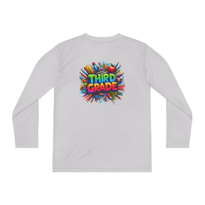 Third Grade Youth Long Sleeve Tee — Colorful School Supplies Design