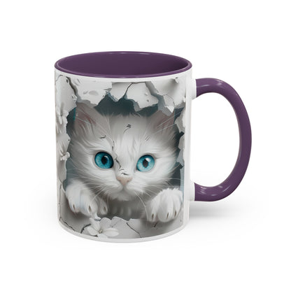 Cute Blue-Eyed Kitten Accent Coffee Mug – Floral Peekaboo Cat Design (11/15 oz)