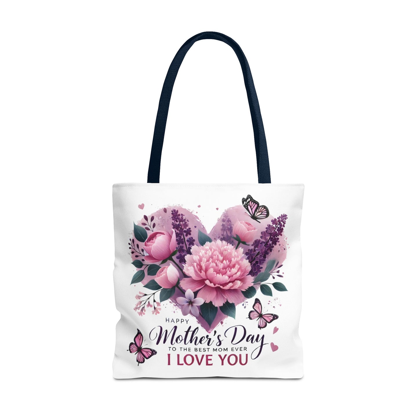 Mother's Day Floral Tote Bag - "Happy Mother's Day I Love You" Heart Bouquet