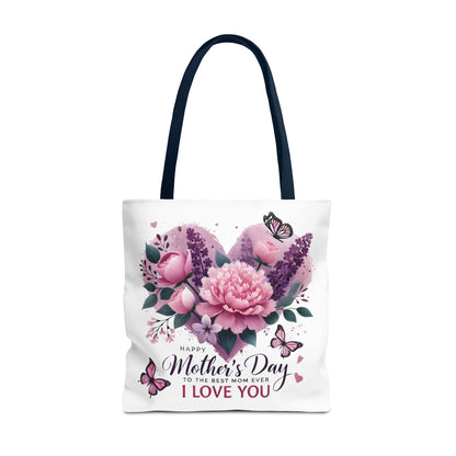 Mother's Day Floral Tote Bag - "Happy Mother's Day I Love You" Heart Bouquet