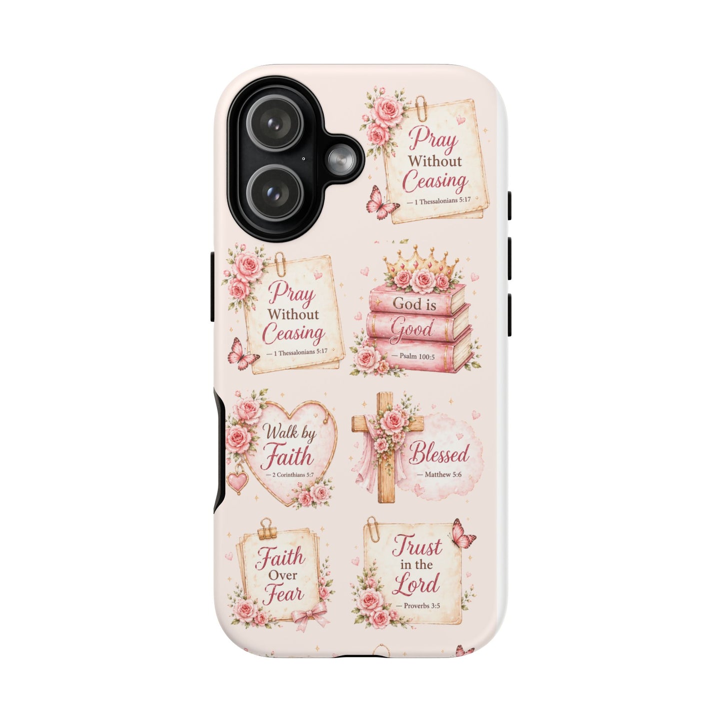 Christian Floral Phone Case — "Pray Without Ceasing" Faith Cross Design