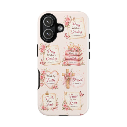 Christian Floral Phone Case — "Pray Without Ceasing" Faith Cross Design