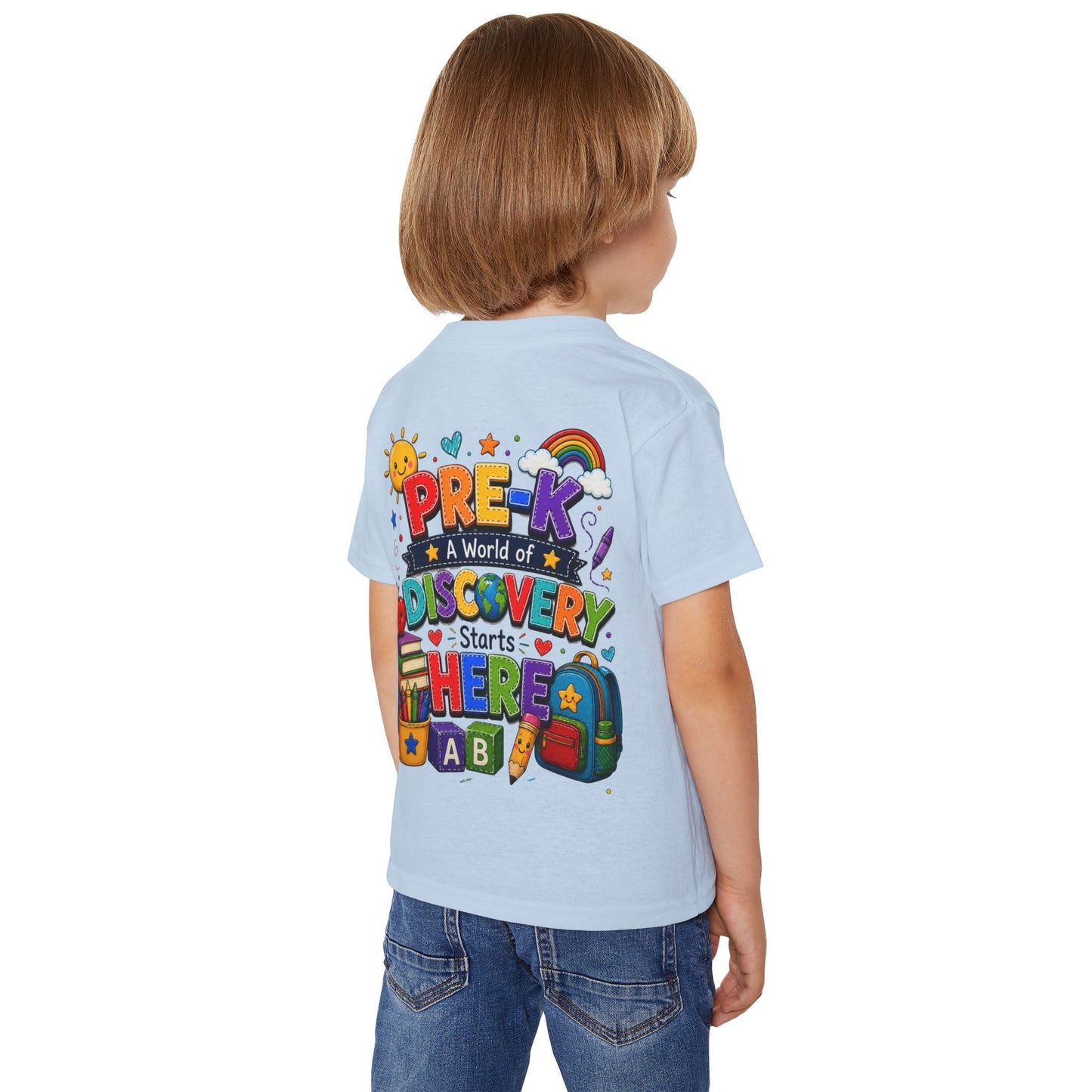Toddler T‑Shirt — "Pre-K: A World of Discovery Starts Here" Colorful Back-to-School Tee