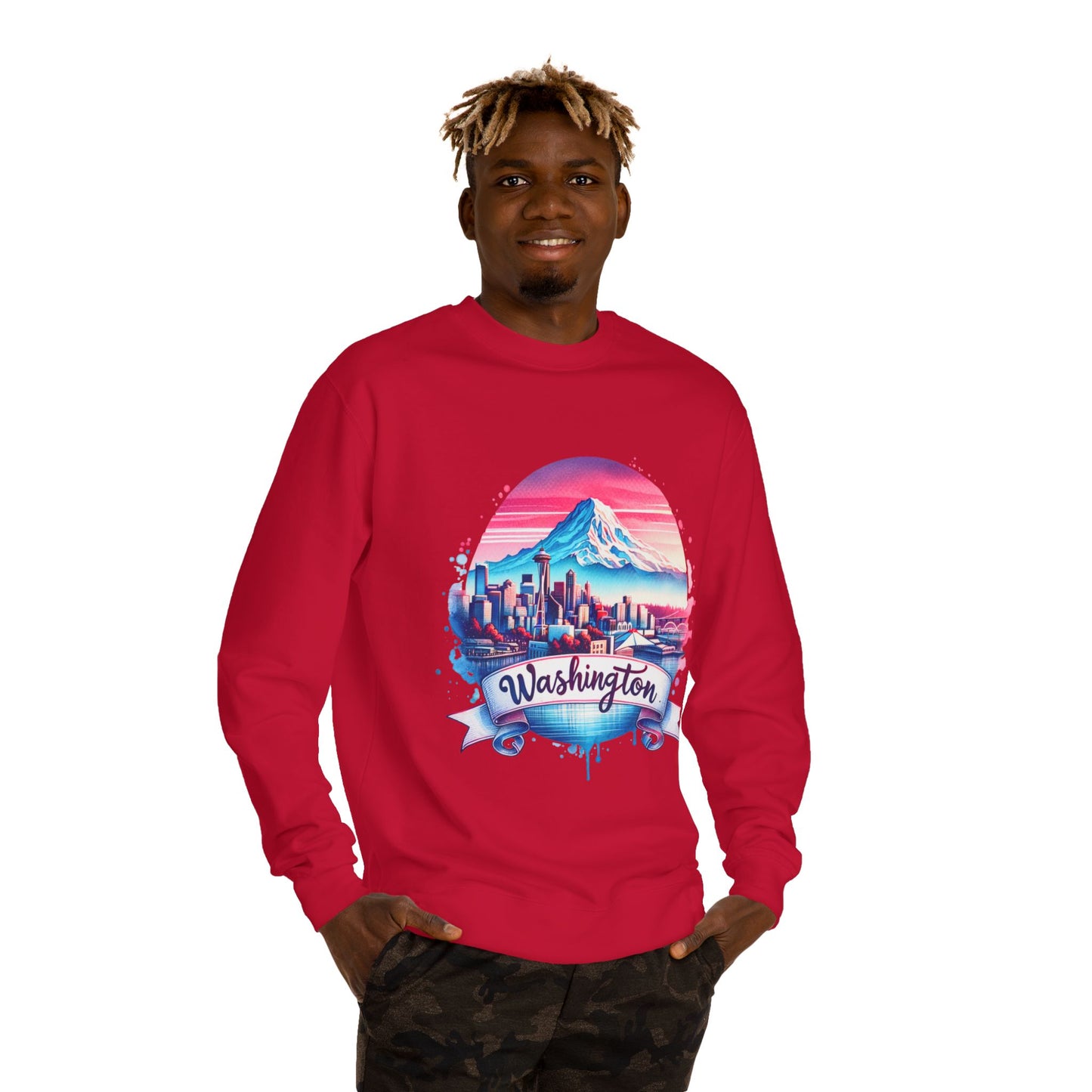 Washington Scenic Crewneck Sweatshirt — Mountain & City Skyline Design