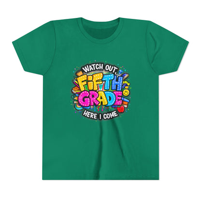 Fifth Grade T‑Shirt for Kids - "Watch Out Fifth Grade Here I Come" Back-to-School Tee