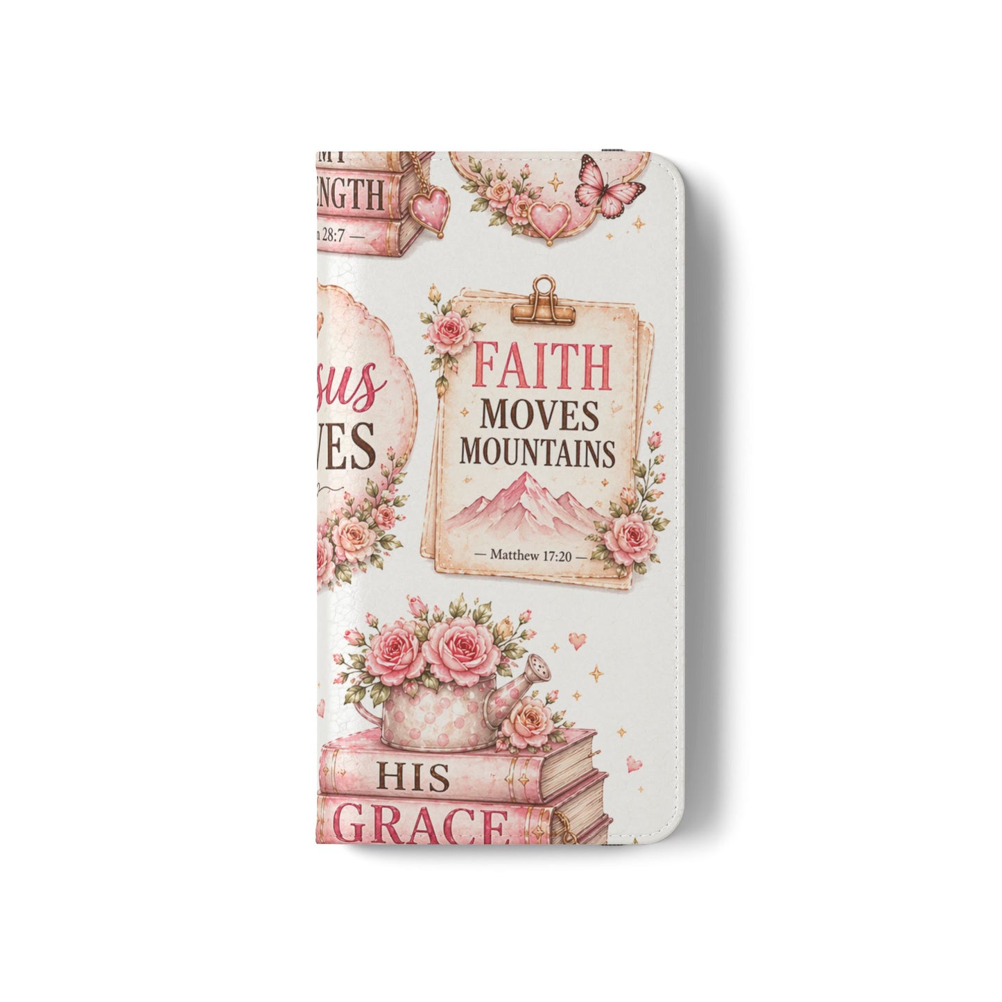 Christian Floral Phone Flip Case — "Jesus Saves" & Inspirational Scripture Wallet Cover