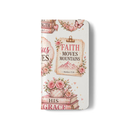 Christian Floral Phone Flip Case — "Jesus Saves" & Inspirational Scripture Wallet Cover