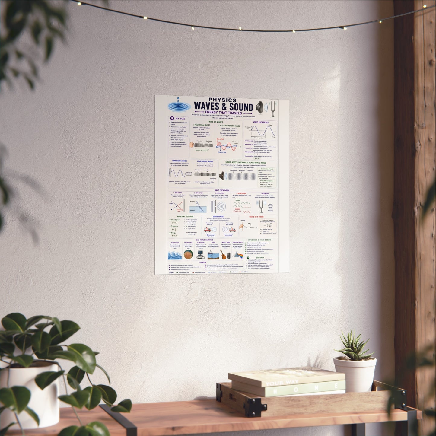 Waves & Sound Physics Poster — Educational Fine Art Science Print