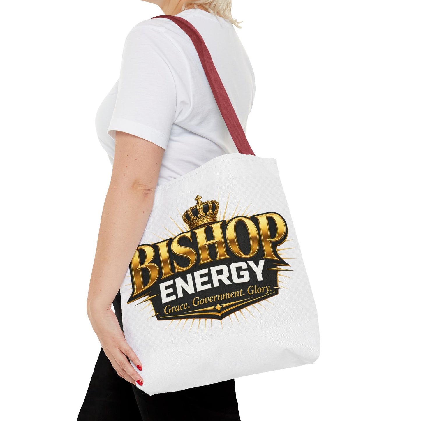 Bishop Energy Tote Bag — Gold Crown Logo Tote for Church Leaders & Faith Events