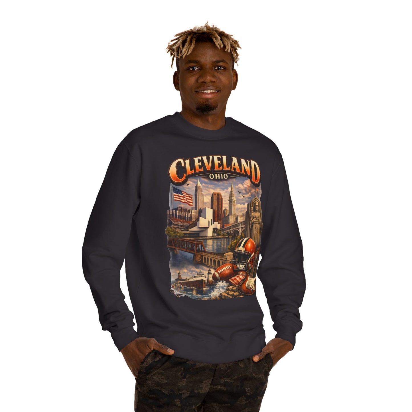 Cleveland Retro Cityscape Sweatshirt — Ohio Pride Football & Rock Design