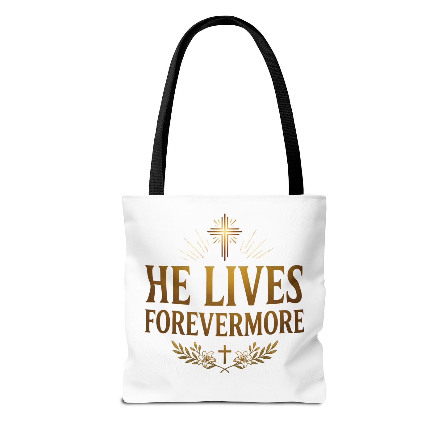 He Lives Forevermore Tote Bag – Christian Faith Cross Easter Canvas Tote