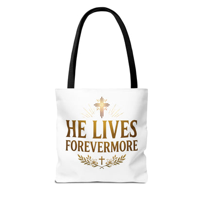 He Lives Forevermore Tote Bag – Christian Faith Cross Easter Canvas Tote