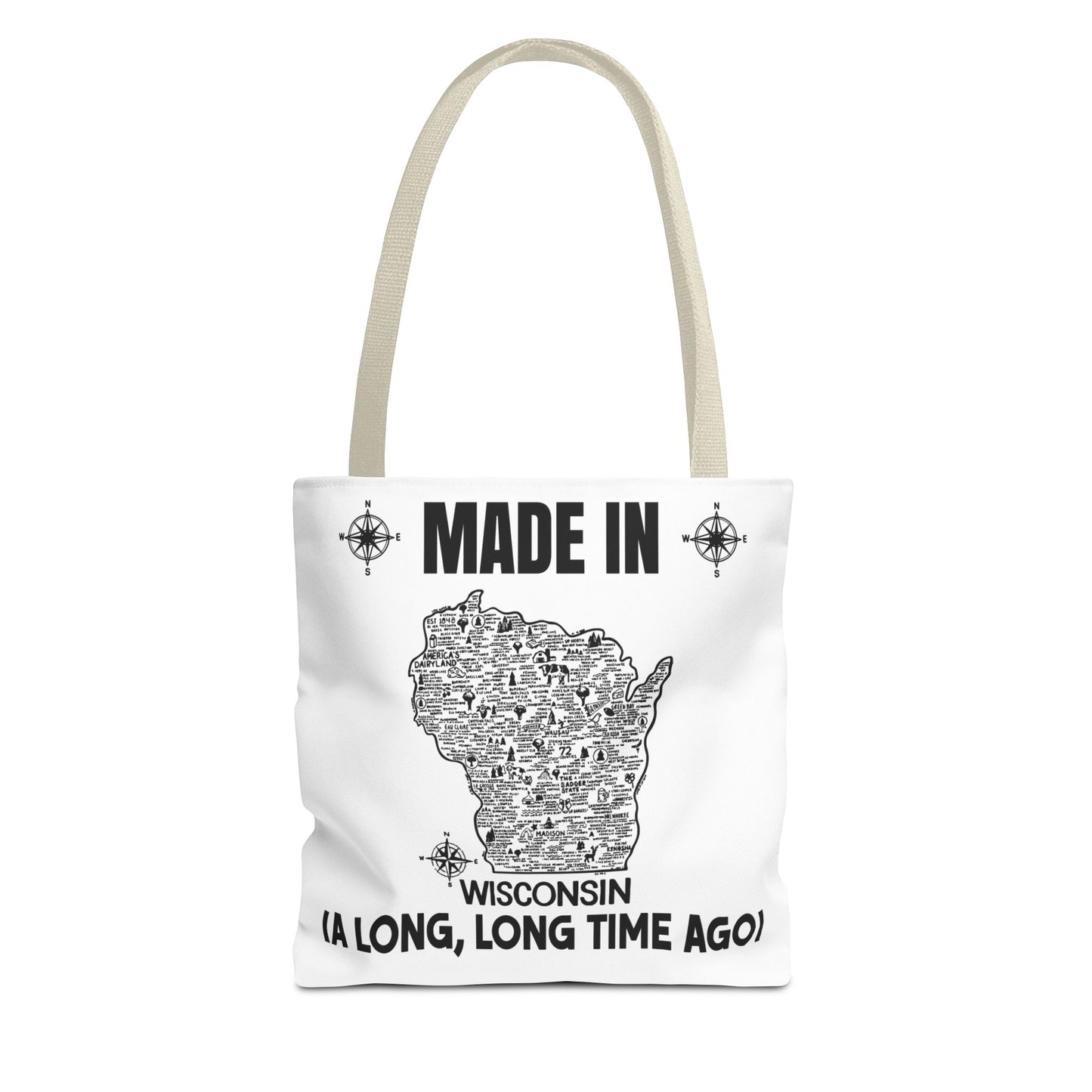Made in Wisconsin Tote Bag — Vintage Map State Pride Tote ("A Long, Long Time Ago")