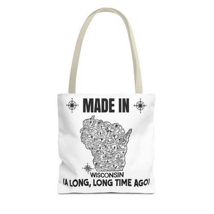 Made in Wisconsin Tote Bag — Vintage Map State Pride Tote ("A Long, Long Time Ago")