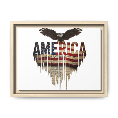 America Eagle Matte Canvas Framed Wall Art — Patriotic USA Flag Typography Print