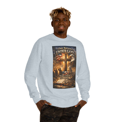 Patriotic Christian Sweatshirt — "One Nation Under God" 25 Years of Faith Crewneck