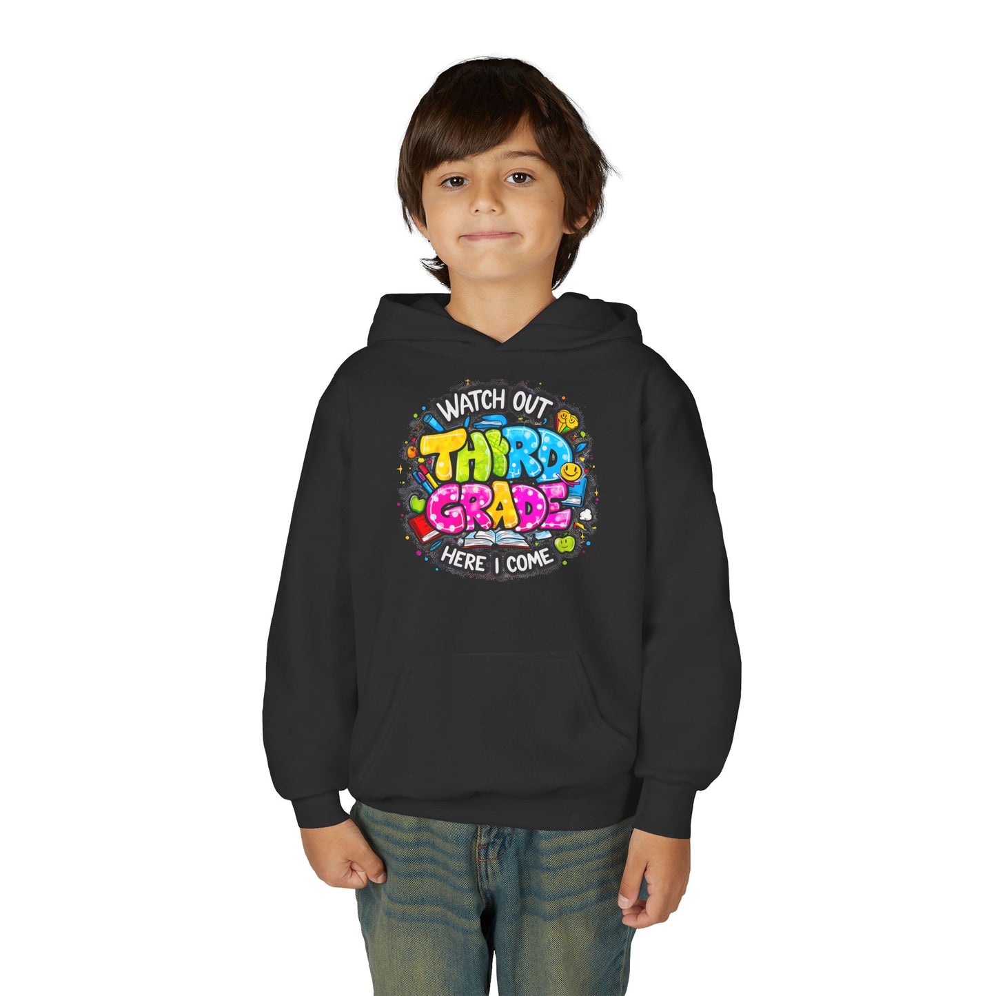 Third Grade Hoodie — "Watch Out Third Grade Here I Come" Kids Back-to-School Sweatshirt