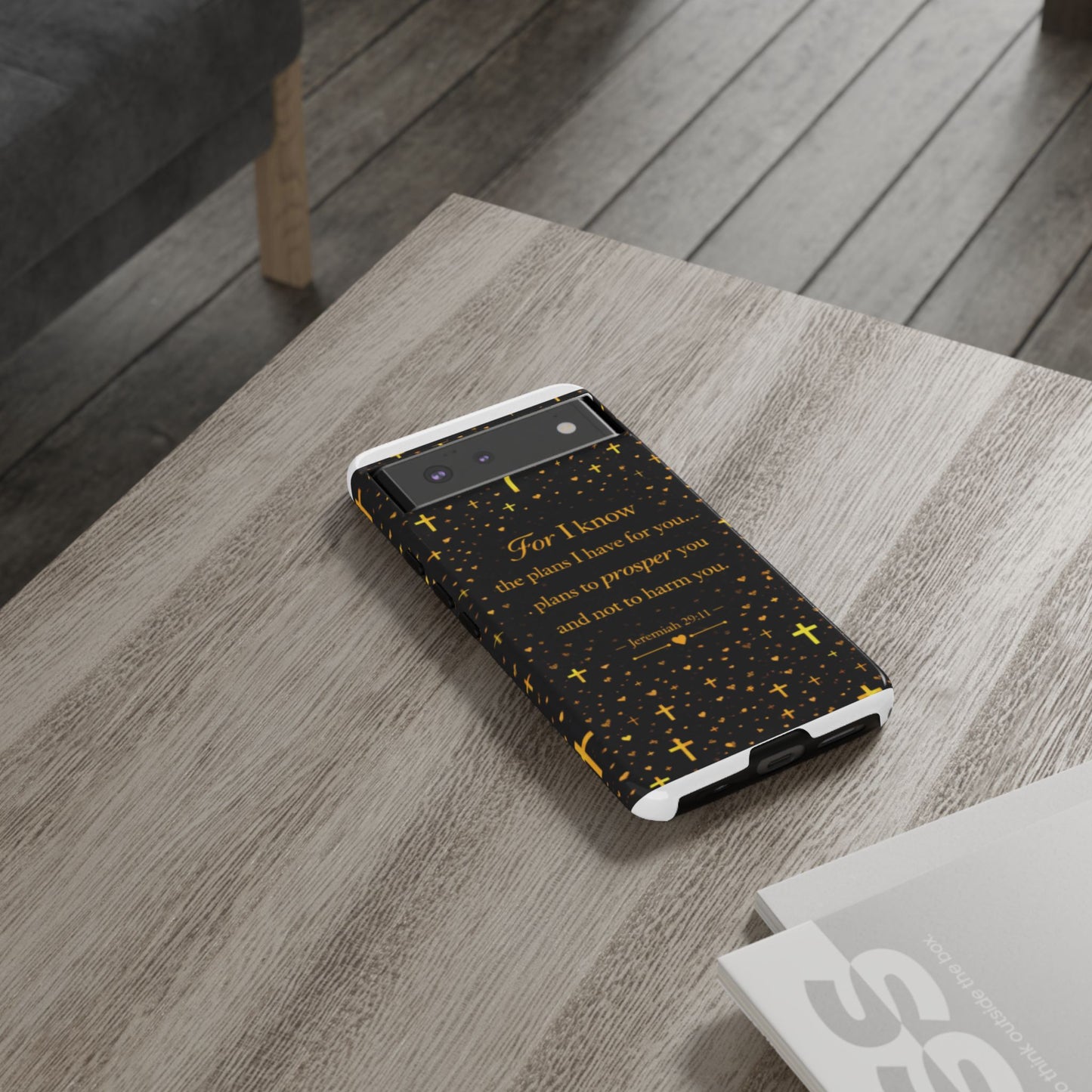 Phone Case — "For I Know" Jeremiah 29:11 Gold Cross Christian Tough Case