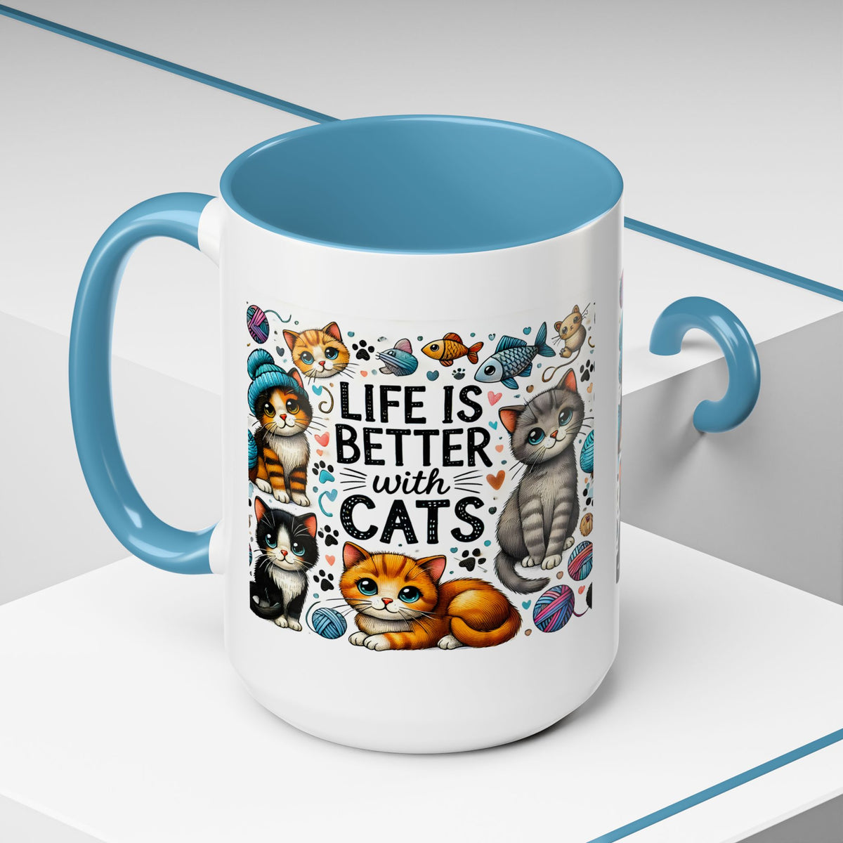 Life Is Better With Cats Accent Coffee Mug – Cute Kitten Ceramic Tea Cup (11/15oz)