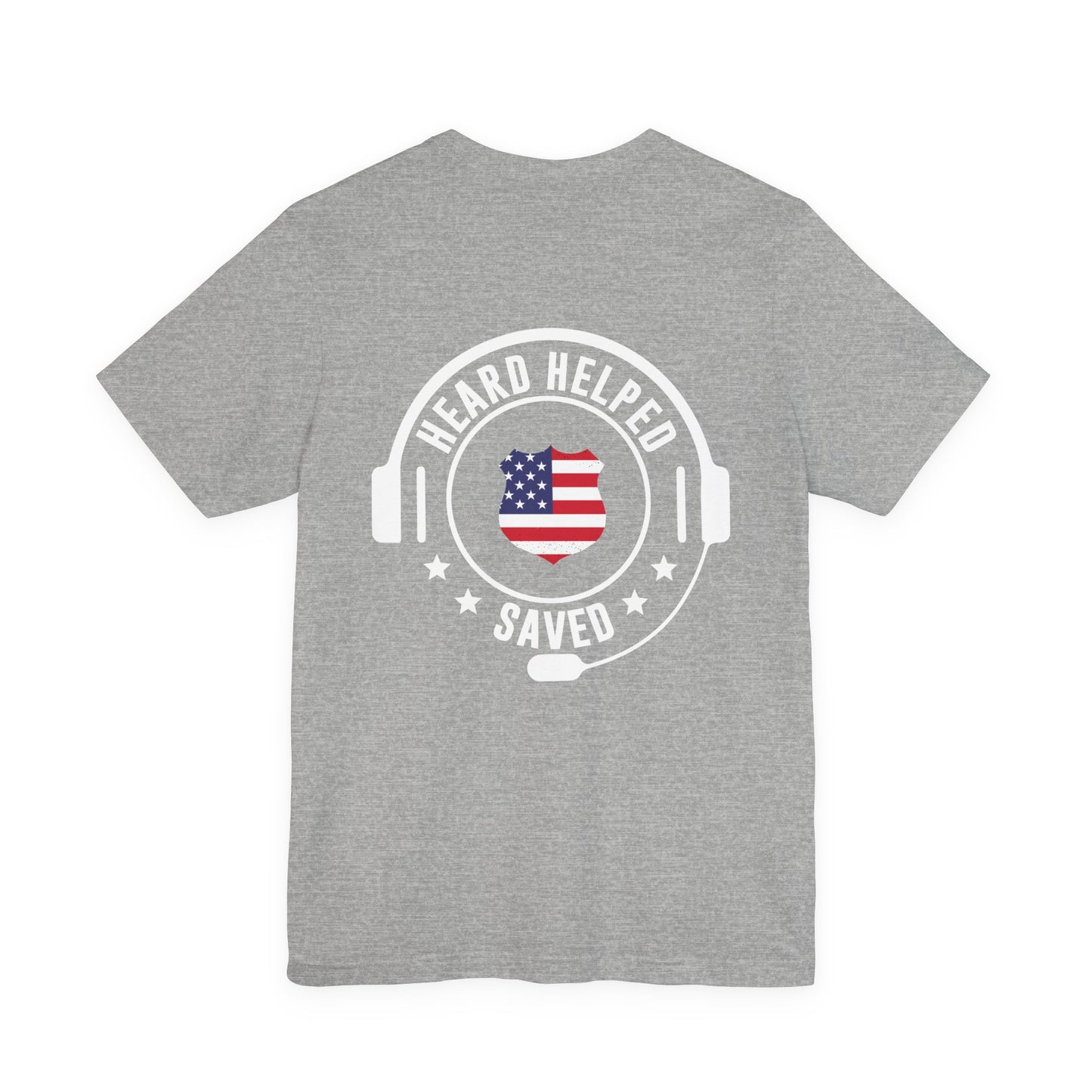 Headset Logo T-Shirt — "Heard Helped Saved" American Flag Design